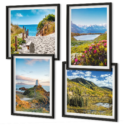 Set of 4 wall art pieces Beach, lighthouse, mountains, meadows, flowers