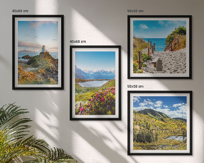 Set of 4 wall art pieces Beach, lighthouse, mountains, meadows, flowers