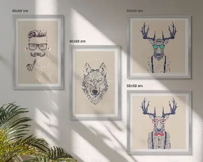 Wall art set Stylish animal portraits
