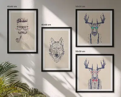 Wall art set Stylish animal portraits