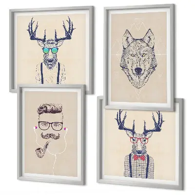 Wall art set Stylish animal portraits