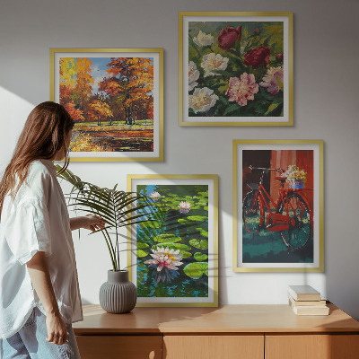 Set of 4 wall art pieces Autumn Colors Lily Pond