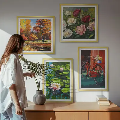 Autumn Colors Lily Pond wall art set of 4 pieces