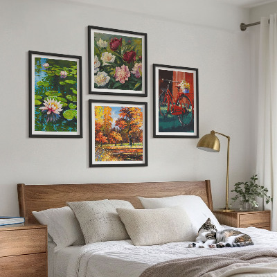 Set of 4 wall art pieces Autumn Colors Lily Pond