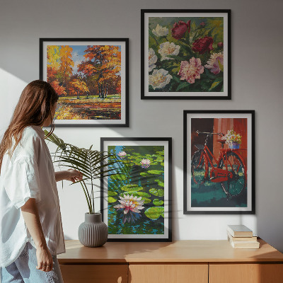 Set of 4 wall art pieces Autumn Colors Lily Pond