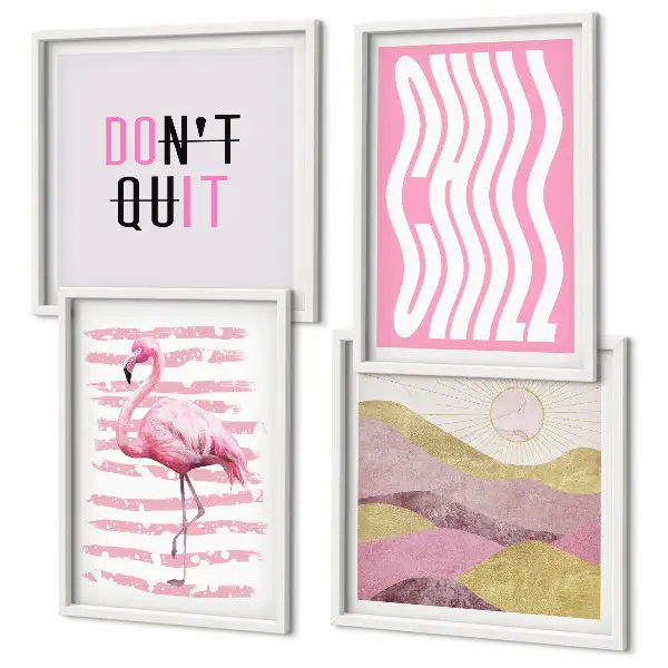 Multi-piece wall decor set Pink flamingo pastel mountain landscape