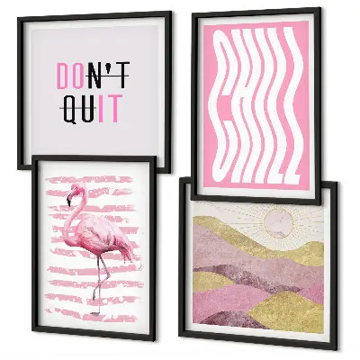 Multi-piece wall decor set Pink flamingo pastel mountain landscape