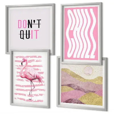 Multi-piece wall decor set Pink flamingo pastel mountain landscape