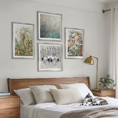 Set of 4 wall art pieces Tropical plants birds nature