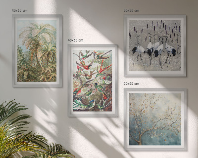 Set of 4 wall art pieces Tropical plants birds nature