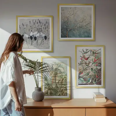 Tropical plants and birds wall art set of 4 pieces