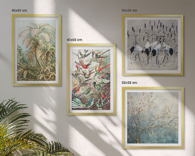 Set of 4 wall art pieces Tropical plants birds nature