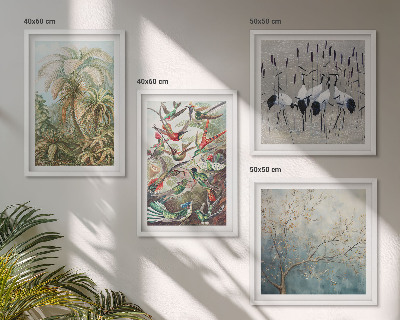 Set of 4 wall art pieces Tropical plants birds nature