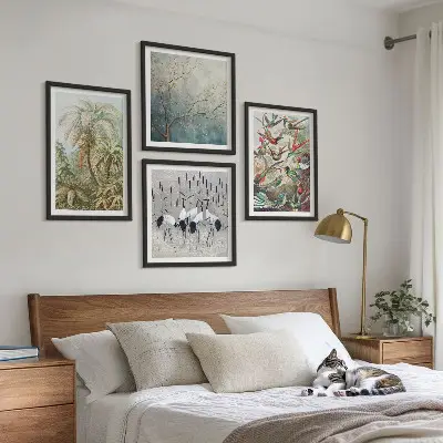 Tropical plants and birds wall art set of 4 pieces