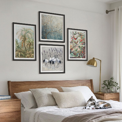 Set of 4 wall art pieces Tropical plants birds nature