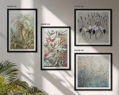 Tropical plants and birds wall art set of 4 pieces