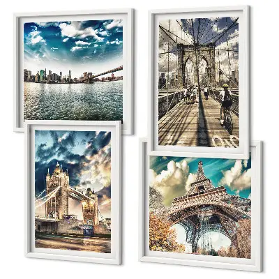 Multi-piece wall decor set featuring European city tower bridges