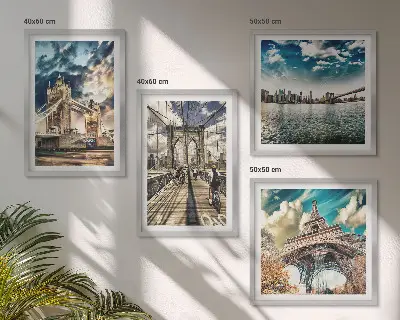 Multi-piece wall decor set featuring European city tower bridges