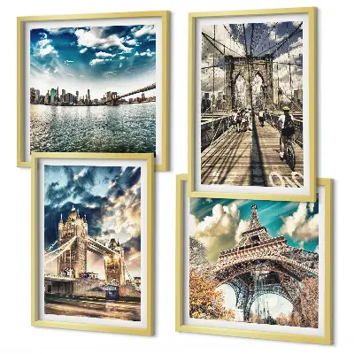 Multi-piece wall decor set featuring European city tower bridges