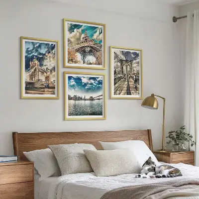 Multi-piece wall decor set featuring European city tower bridges