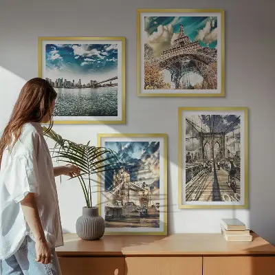 Multi-piece wall decor set featuring European city tower bridges