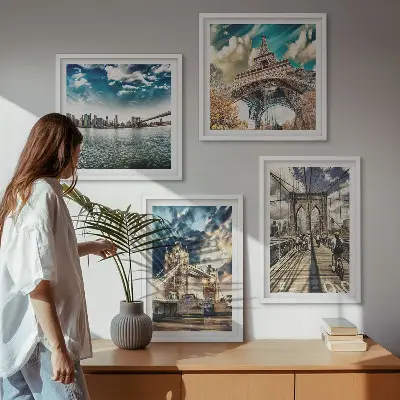 Multi-piece wall decor set featuring European city tower bridges