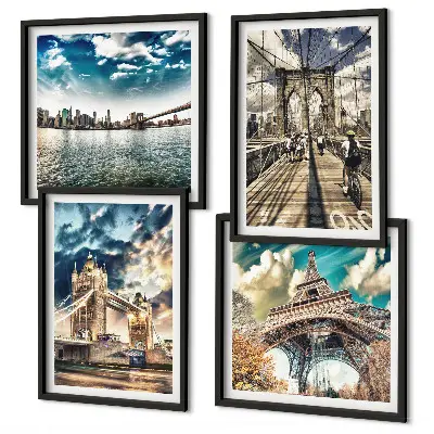 Multi-piece wall decor set featuring European city tower bridges