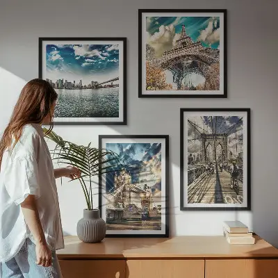 Multi-piece wall decor set featuring European city tower bridges