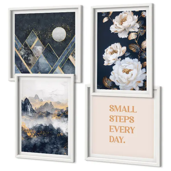 Abstract Mountain and Flower Wall Art set of 4 pieces