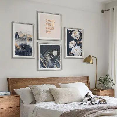 Abstract Mountain and Flower Wall Art set of 4 pieces