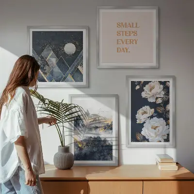 Set of 4 wall art pieces Abstract Mountains Flowers Inspiration