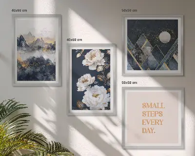 Abstract Mountain and Flower Wall Art set of 4 pieces