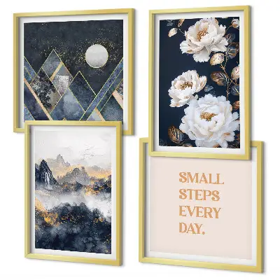 Abstract Mountain and Flower Wall Art set of 4 pieces