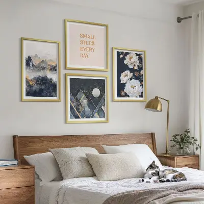 Abstract Mountain and Flower Wall Art set of 4 pieces