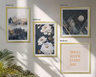 Abstract Mountain and Flower Wall Art set of 4 pieces