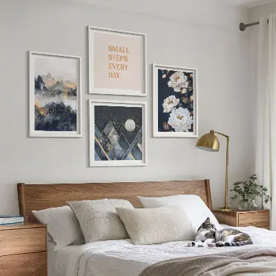 Abstract Mountain and Flower Wall Art set of 4 pieces