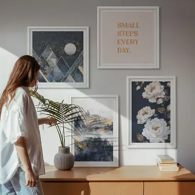 Set of 4 wall art pieces Abstract Mountains Flowers Inspiration