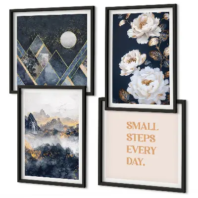 Abstract Mountain and Flower Wall Art set of 4 pieces