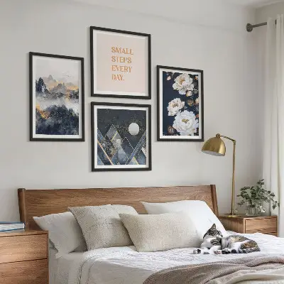 Abstract Mountain and Flower Wall Art set of 4 pieces