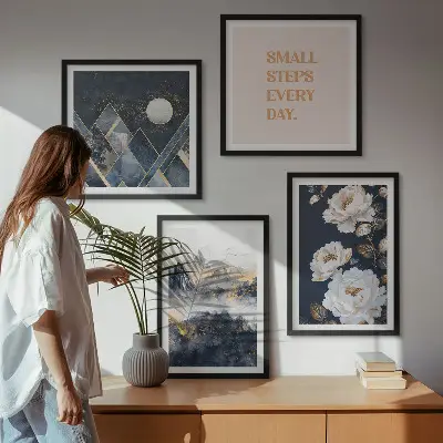 Abstract Mountain and Flower Wall Art set of 4 pieces