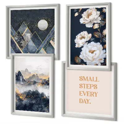 Abstract Mountain and Flower Wall Art set of 4 pieces