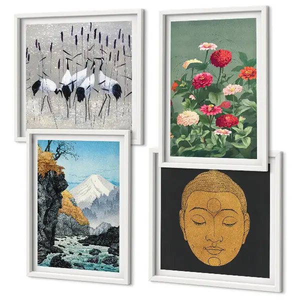 Wall art set featuring a Japanese nature and Japandi style design