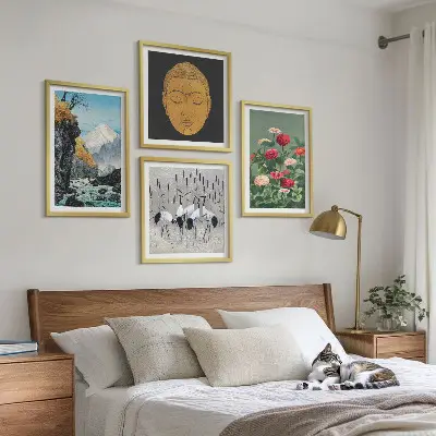 Wall art set featuring a Japanese nature and Japandi style design