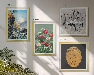 Wall art set featuring a Japanese nature and Japandi style design