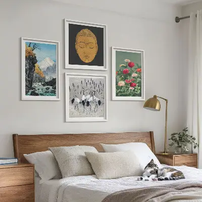 Wall art set featuring a Japanese nature and Japandi style design