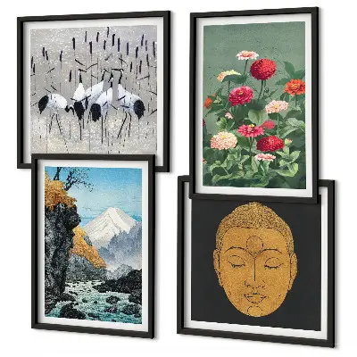 Wall art set featuring a Japanese nature and Japandi style design