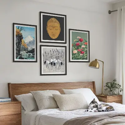 Wall art set featuring a Japanese nature and Japandi style design