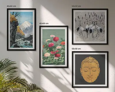 Wall art set featuring a Japanese nature and Japandi style design