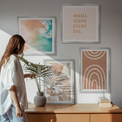 Set of 4 wall art pieces Delicate boho leaves lettering