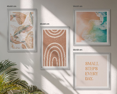 Set of 4 wall art pieces Delicate boho leaves lettering